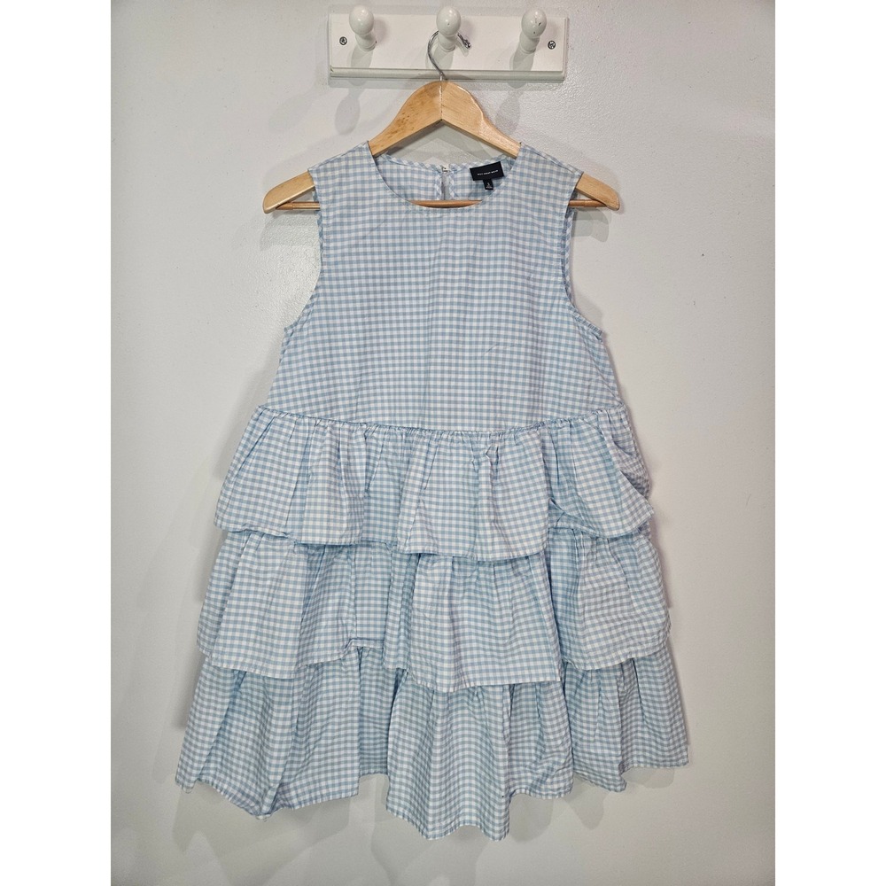 Who What Wear Blue Gingham Tiered Ruffle Sleeveless Mini Dress Small Cotton